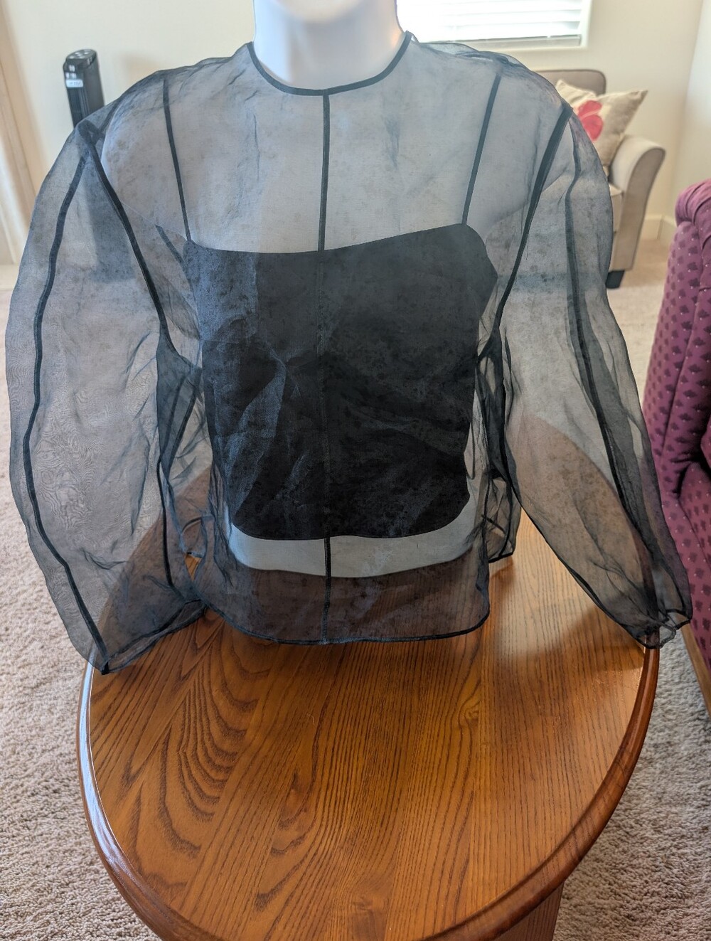 Massimo Dutti Silk Strappy Top with Black Sheer Overlay, Size M - NEW